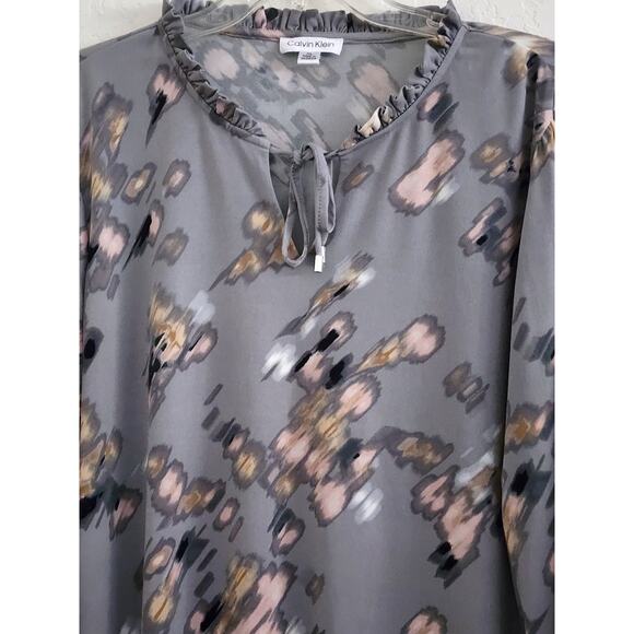 TOP/BLOUSE-CALVIN KLEIN-Gray-Long Sleeves-PICS NOT BLURRED-Watercolor Design-XL - Picture 3 of 16